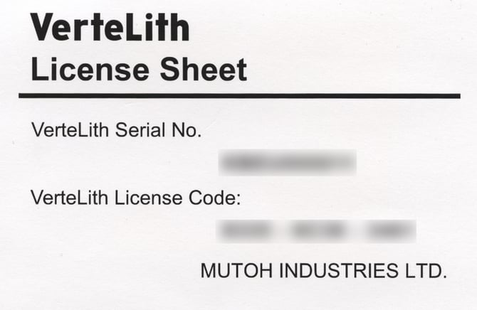 VerteLith License sheet
